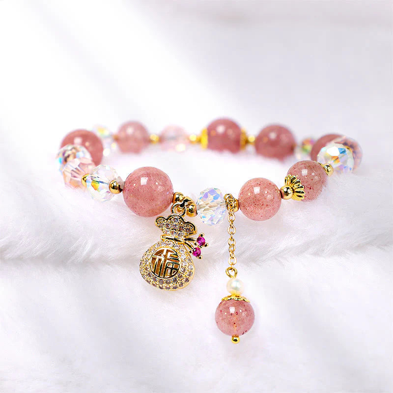 Buddha Stones Wishing Love and Sweet BlessingsStrawberry Quartz Bracelet Includes Gift Message Card