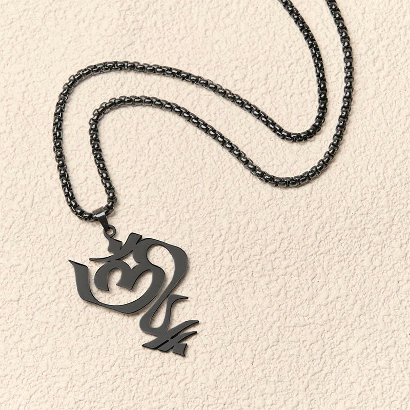 Buddha Stones Vintage OM Symbol geometry Design Stainless Steel Connection Necklace Pendant