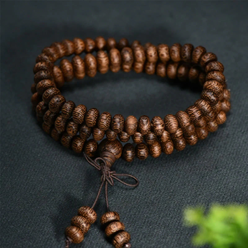 Buddha Stones 108 Textured Wood Beads Calm Energy Mala