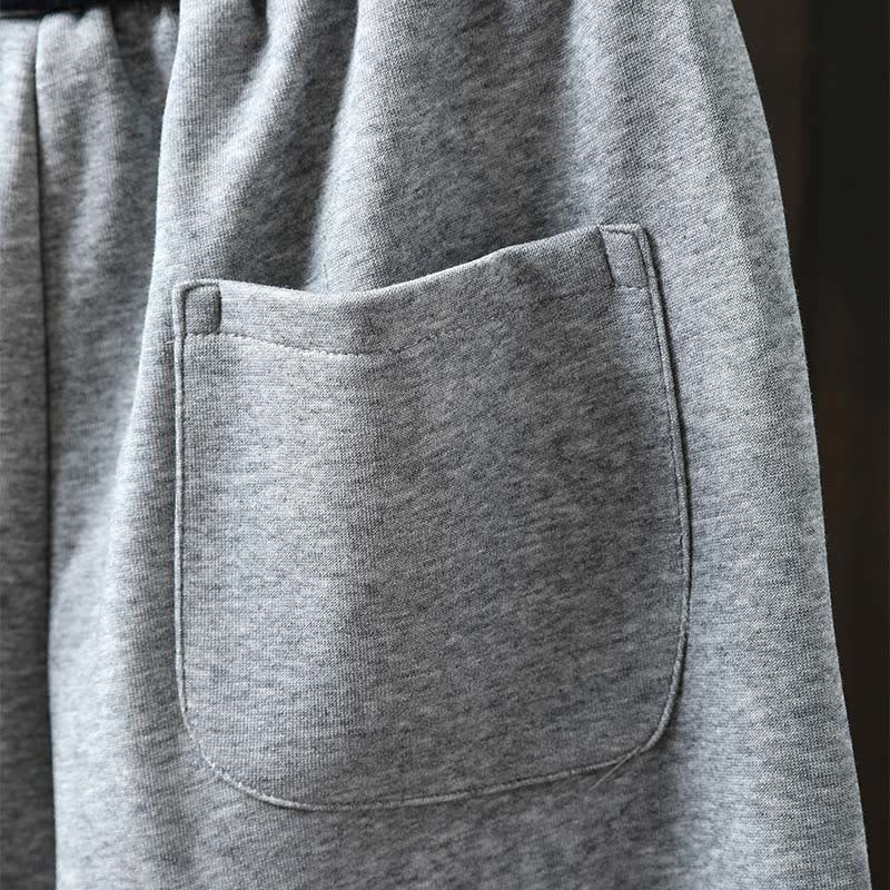 Buddha Stones Fall Solid Color-Blocked Women's Cotton Pants With Pockets