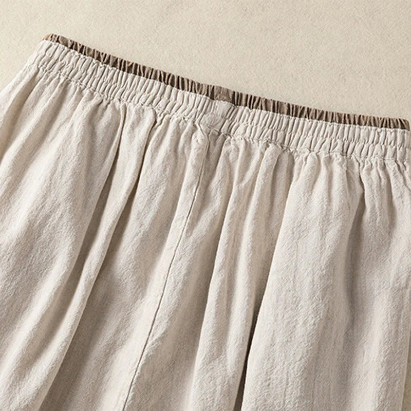 Buddha Stones Casual Embroidery Women's Cotton Linen 7-8 Length Harem Pants With Pockets