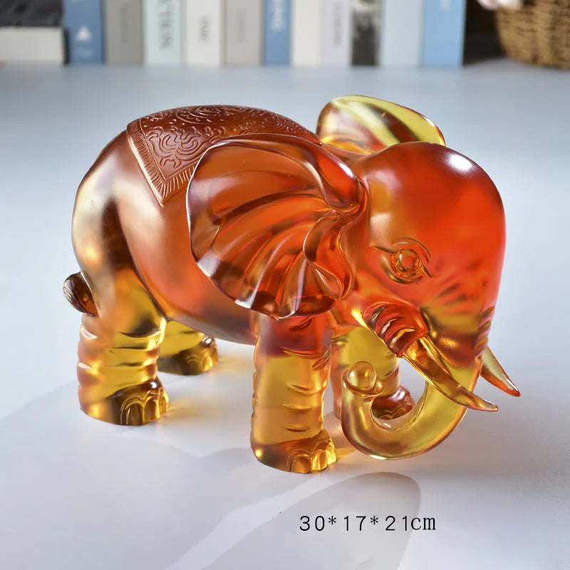 Buddha Stones Yellow Liuli Crystal Elephant Trunk Up Down Design Strength Home Decoration