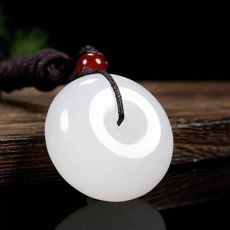 Buddha Stones Round Hetian White Jade Peace Buckle Blessing Necklace Pendant (Extra 30% Off | USE CODE: FS30)