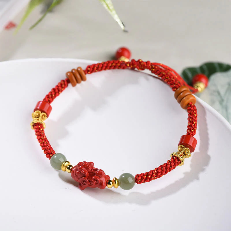 Buddha Stones Year Of The Horse Cinnabar Hetian Jade Red String Blessing Bracelet