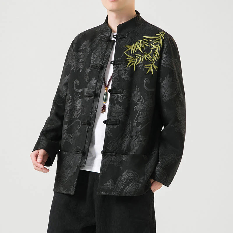 Buddha Stones Bamboo Dragon Frog-Button Desgin Long Sleeve Men's Jacket