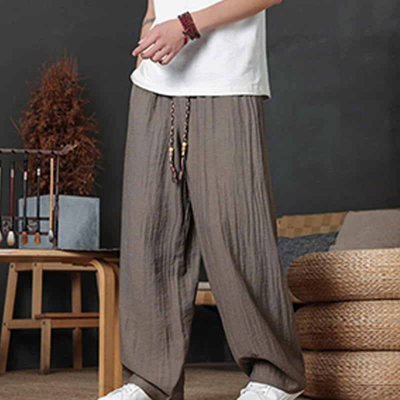 Buddha Stones Casual Plain Color Drawstring Design Men's Pants With Pockets
