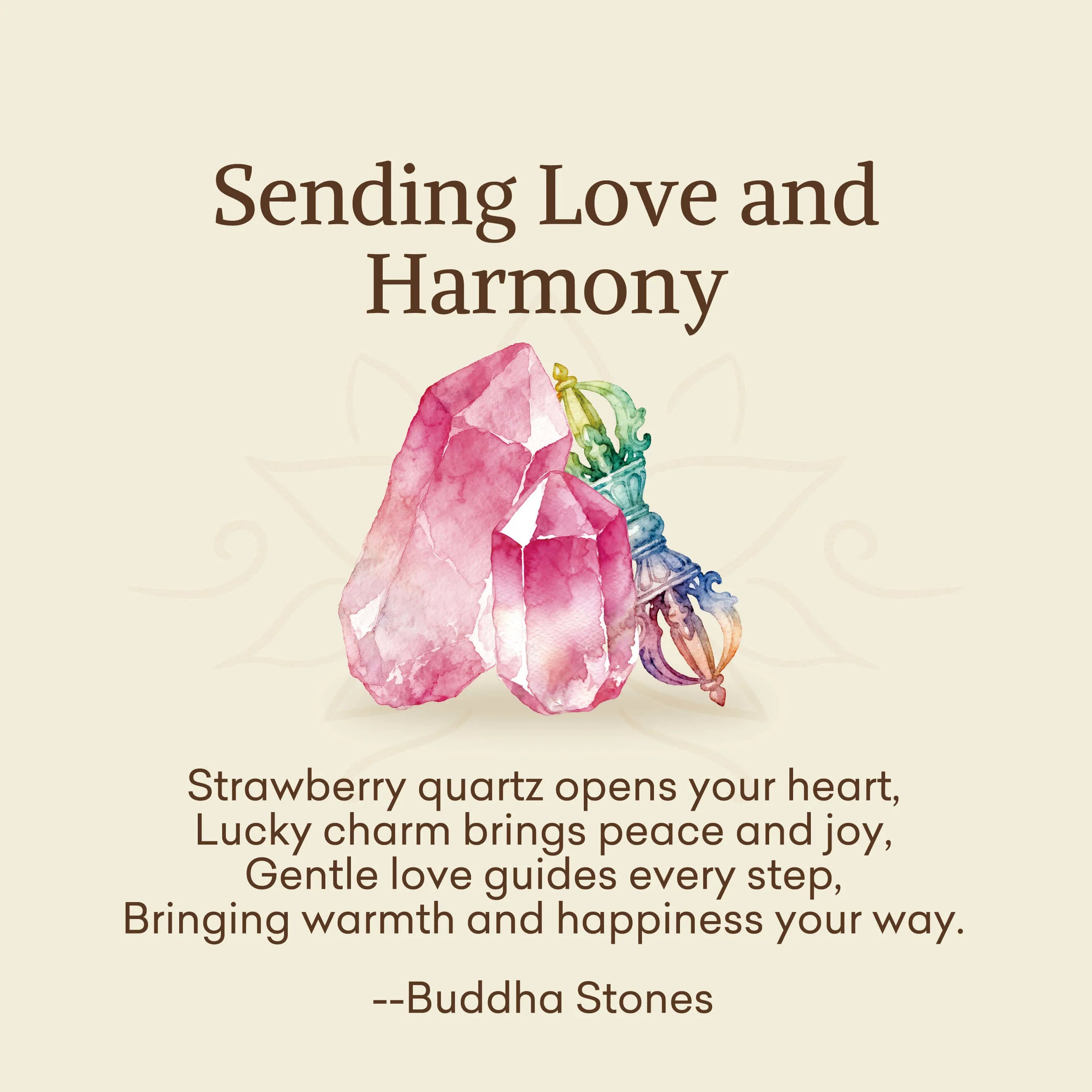 Buddha Stones Sending Love and HarmonyStrawberry Quartz Bracelet Includes Gift Message Card