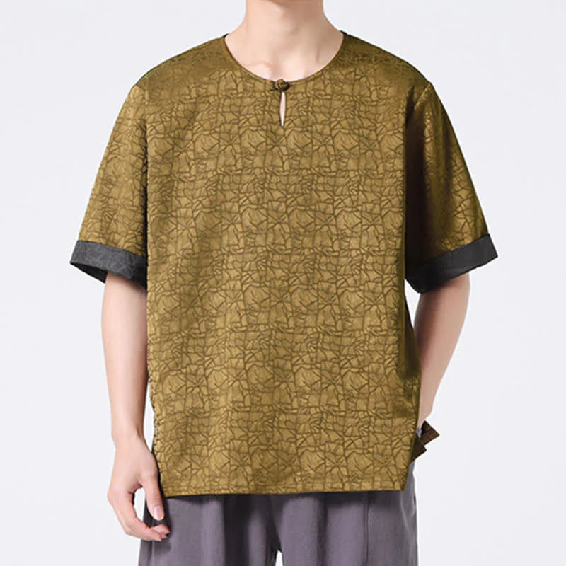 Buddha Stones Summer Retro Crackle Auspicious Cloud Pattern Short Sleeve Men's T-shirt