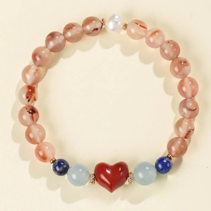 Buddha Stones Heart Design South Red Agate Lapis Lazuli Success Bracelet