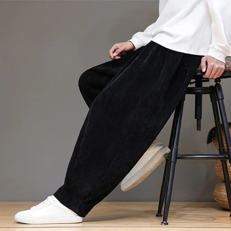 Buddha Stones Winter Pure Color Cotton Men's Harem Thickened Fleece-lined Pants With Pockets