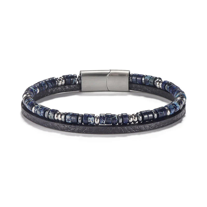 Buddha Stones Lapis Lazuli Tiger Eye Bead Balance Leather Bracelet