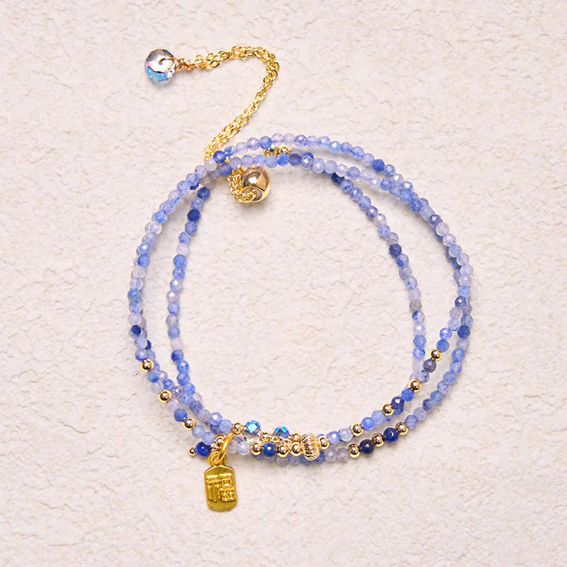 Buddha Stones 3mm Ultra-thin Beads Natural Lazurite Triple Wrap Fu Character Positive Bracelet