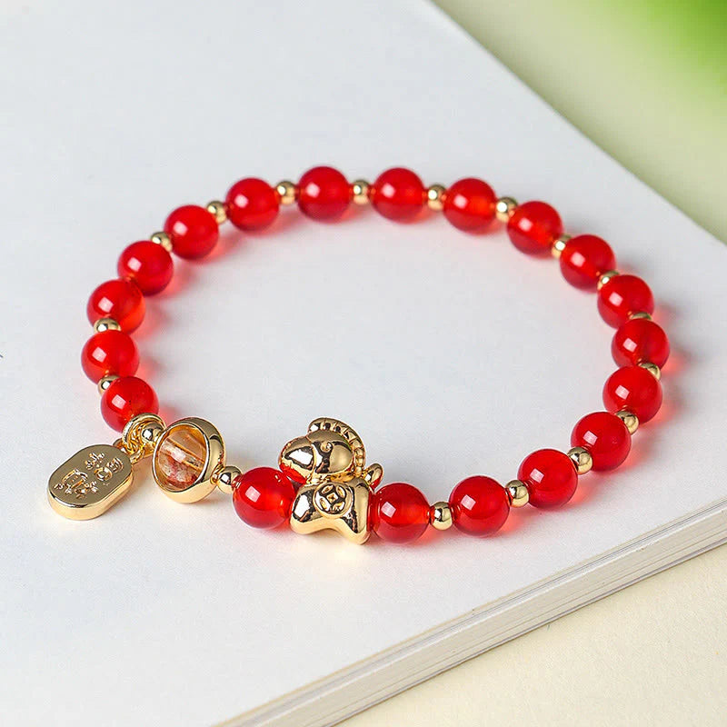 Buddha Stones Year Of The Horse Strawberry Quartz Citrine Red Agate Pink Crystal Love Bracelet
