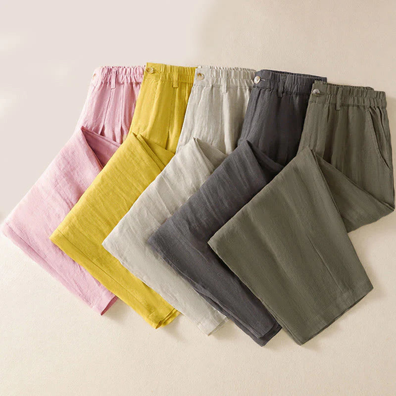 Buddha Stones Summer Button Zipper Ankle-Length Women's Pants With Pockets