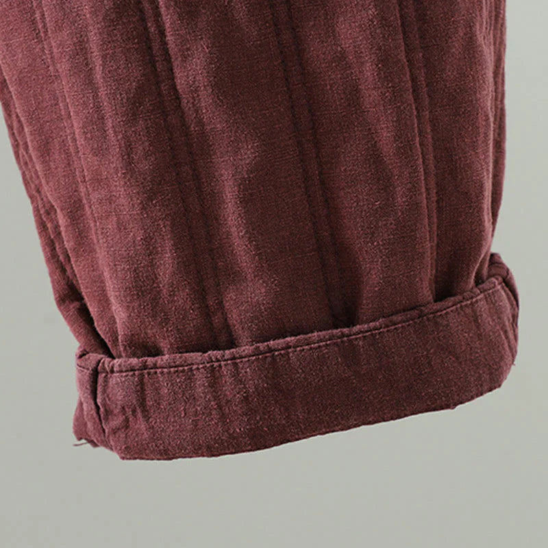 Buddha Stones Daily Plain Drawstring Design Women's Harem Elastic Waist Cotton Pants With Pockets