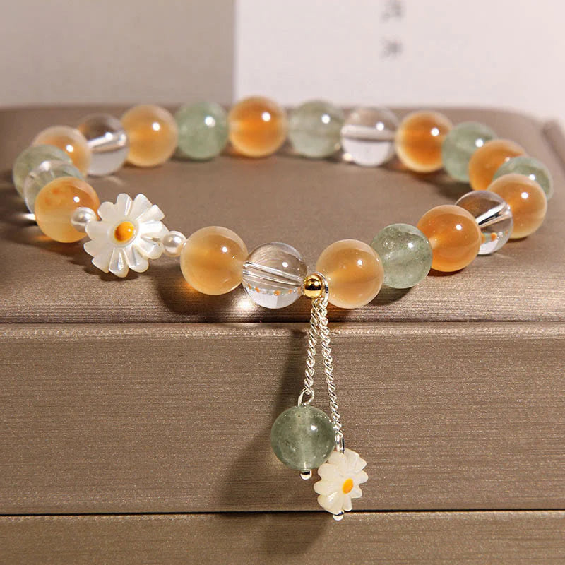 Buddha Stones Natural Daisy Candy Agate Green Strawberry Quartz Healing Bracelet