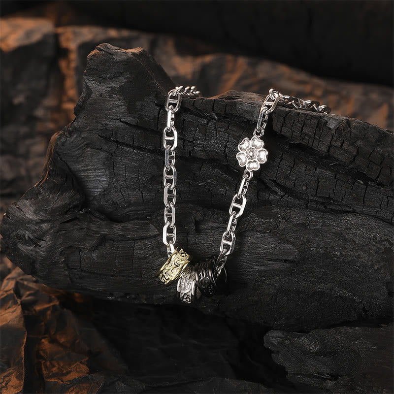 Buddha Stones 925 Sterling Silver Retro Tang Dynasty Flower Design Luck Energy Chain Necklace Pendant (Extra 35% Off | USE CODE: FS35)