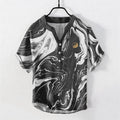 Buddha Stones Cotton Tai Chi Pattern Men's Short Sleeve Half Button Shirt
