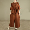 Buddha Stones 2pcs Casual Women's Stand Collar Shirt Loose Pants Meditation Clothing Set