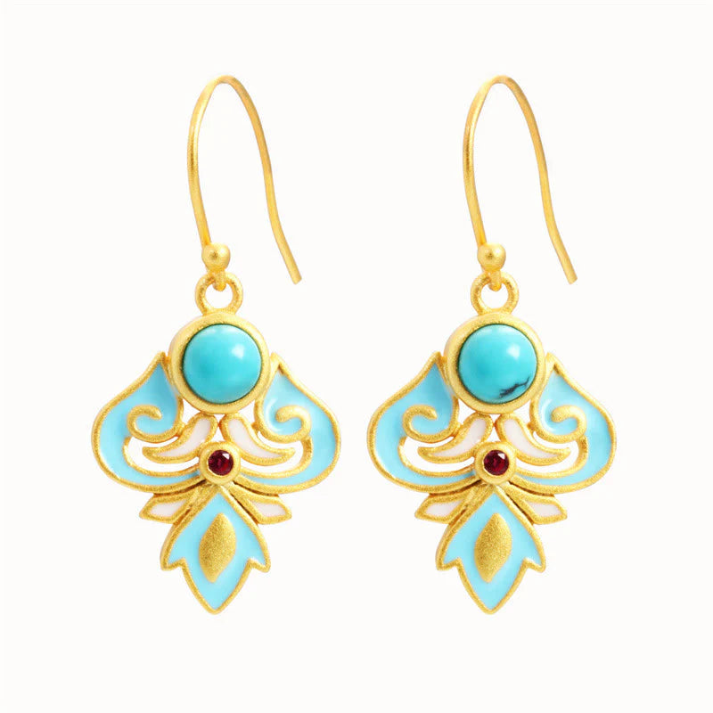 Buddha Stones Copper Enamel Turquoise Positive Drop Earrings