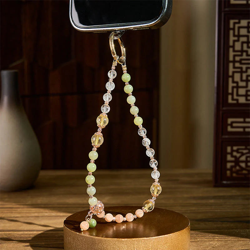Buddha Stones Cyan Jade White Crystal Harmony Beads Key Chain Phone Hanging Decoration