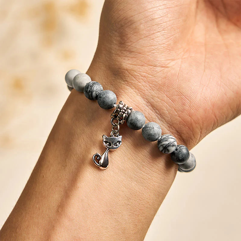 Buddha Stones Wishing Love and Safety for Your Cat Grey Tabby Bracelet Includes Gift Message Card