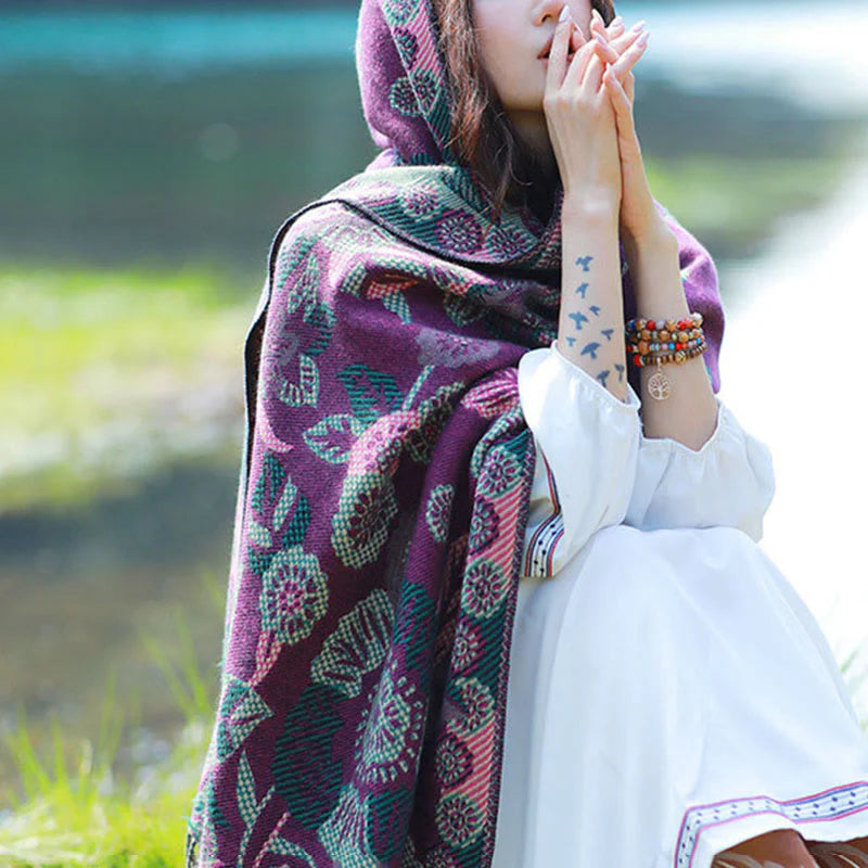 Buddha Stones Jacquard Ethnic Paisley Plants Pattern Tassel Soft Thermal Scarf Shawl