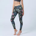 Buddha Stones Bold Color Contrast Flower Leaf Pattern Print Gym Leggings Women's Yoga Pants