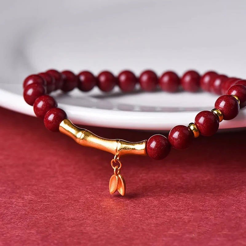 Buddha Stones Bamboo Cinnabar 925 Sterling Silver Concentration Bracelet