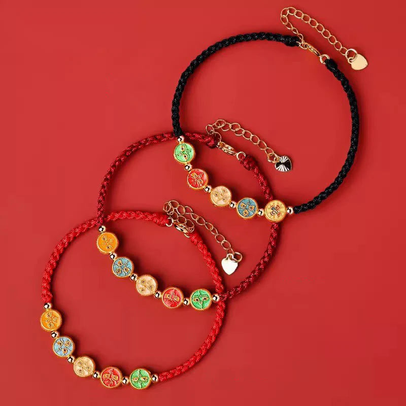 Buddha Stones Red String 925 Sterling Silver Five Ways God Of Wealth Connection Bracelet
