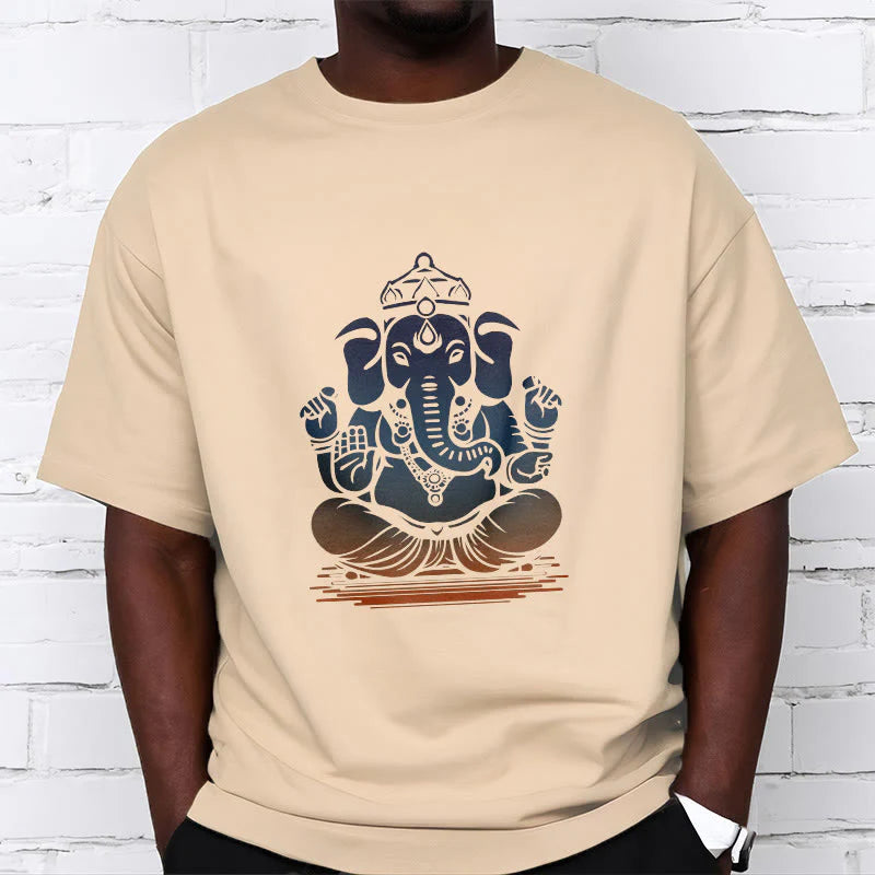 Buddha Stones Meditating Ganesh Elephant Pattern Tee T-shirt
