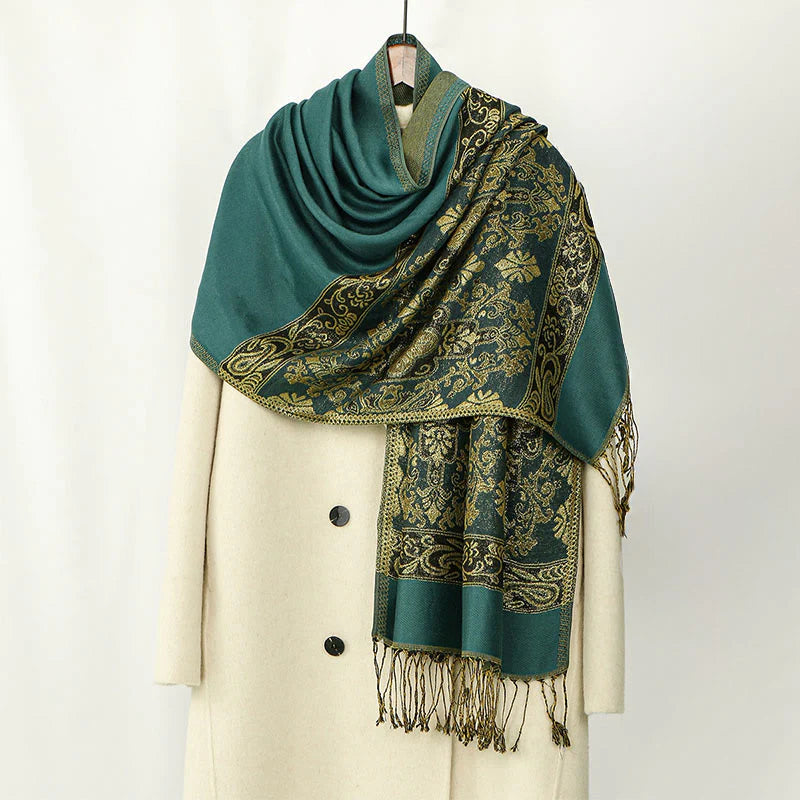 Buddha Stones Spring Golden Cashew Flower Geometric Pattern Tassel Cozy Scarf Shawl