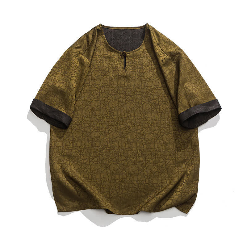 Buddha Stones Summer Retro Crackle Auspicious Cloud Pattern Short Sleeve Men's T-shirt