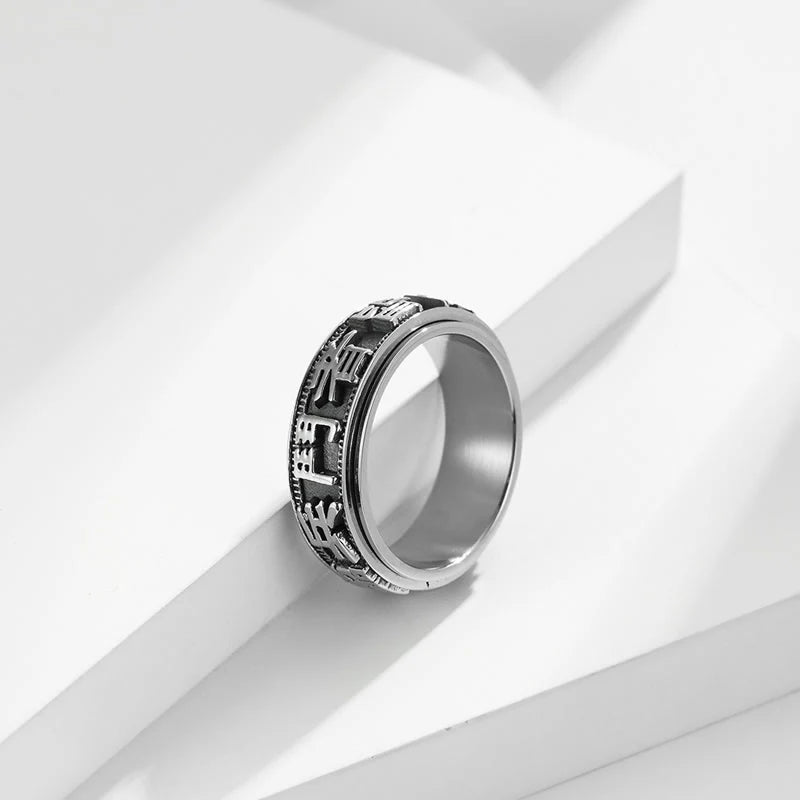 Letter Words Balance Calm Titanium Steel Rotatable Ring (Extra 30% Off | USE CODE: FS30)