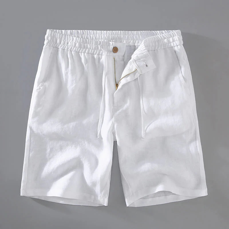 Buddha Stones Summer Solid Color Drawstring Button Design Men's Linen Shorts With Pockets