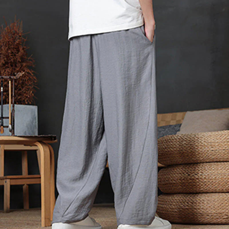 Buddha Stones Casual Plain Color Drawstring Design Men's Pants With Pockets