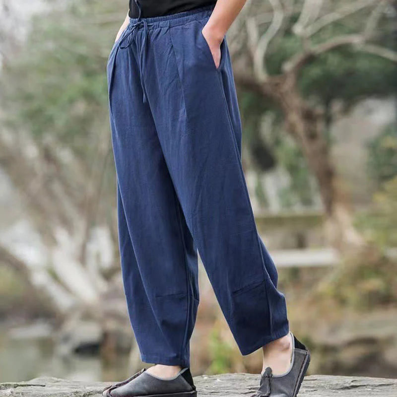 Buddha Stones Casual Simple Drawstring Men's Harem Pants With Pockets