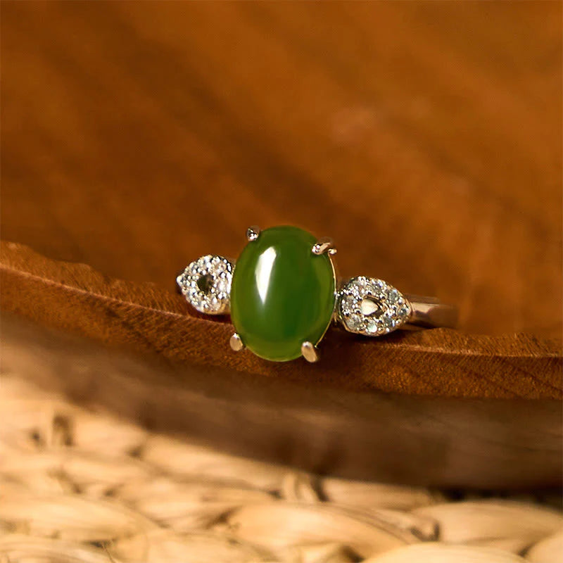 Buddha Stones Natural Jade Adjustable Buckle Prosperity Ring