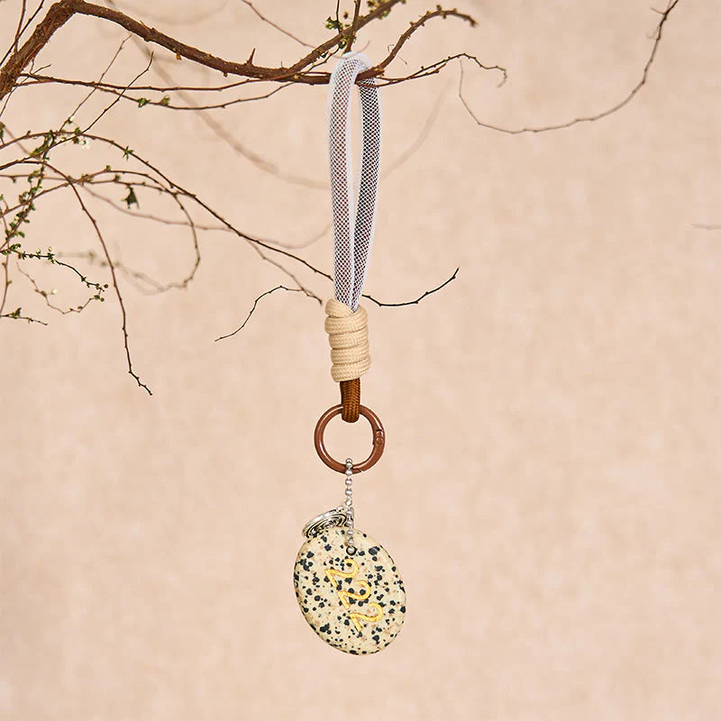 Buddha Stones Wishing Harmony and Trust 222 Angel Number Natural Dalmatian Jasper Key Chain Hanging Decoration Includes Gift Message Card
