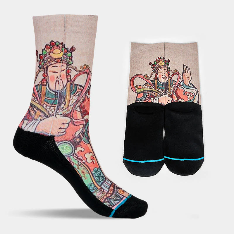 Buddha Stones Casual God Of Wealth Ruyi Handle Micro Crew Men Women Unisex Socks