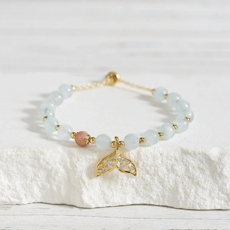 Buddha Stones Natural Aquamarine Gold-Plated Copper Fish Tail Serenity Bracelet