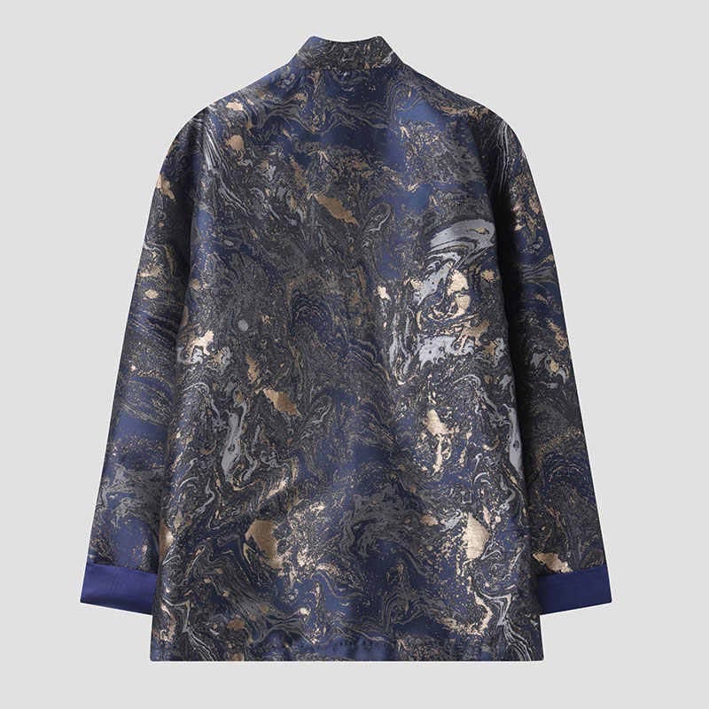 Buddha Stones Blue Flowing Water Mountains Frog-Button Long Sleeve Men's Jacket With Pockets
