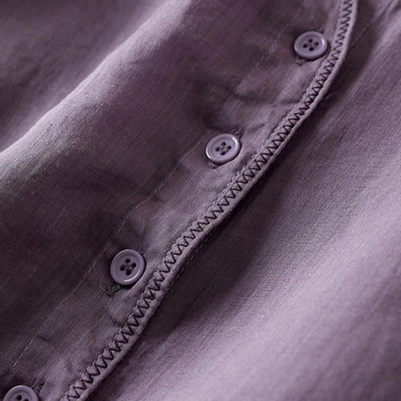 Buddha Stones Retro Plain Fake Two Pieces Button Half Sleeve Design Women's Cotton Linen Shirt