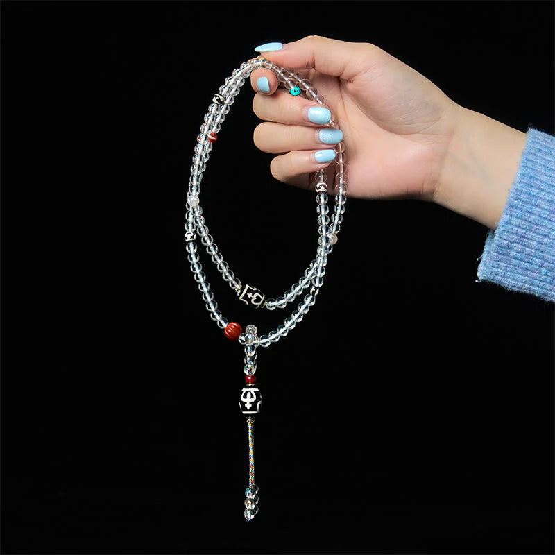 Buddha Stones 108 Beads Liuli Crystal Dzi Bead Agate Blessings Tassel Mala