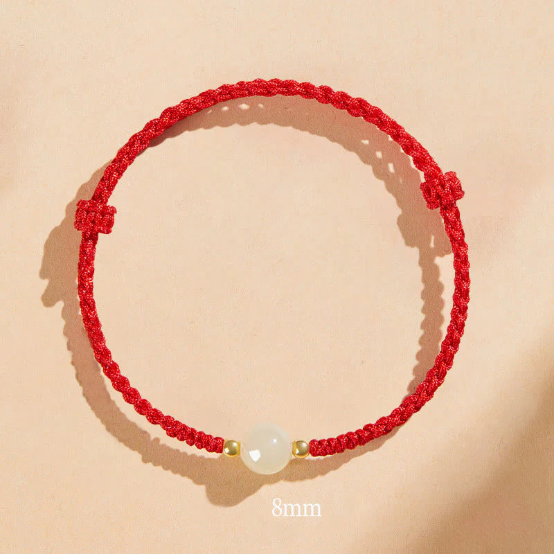 Buddha Stones Handcrafted Round Jade Lucky Bead Prosperity Braided Bracelet