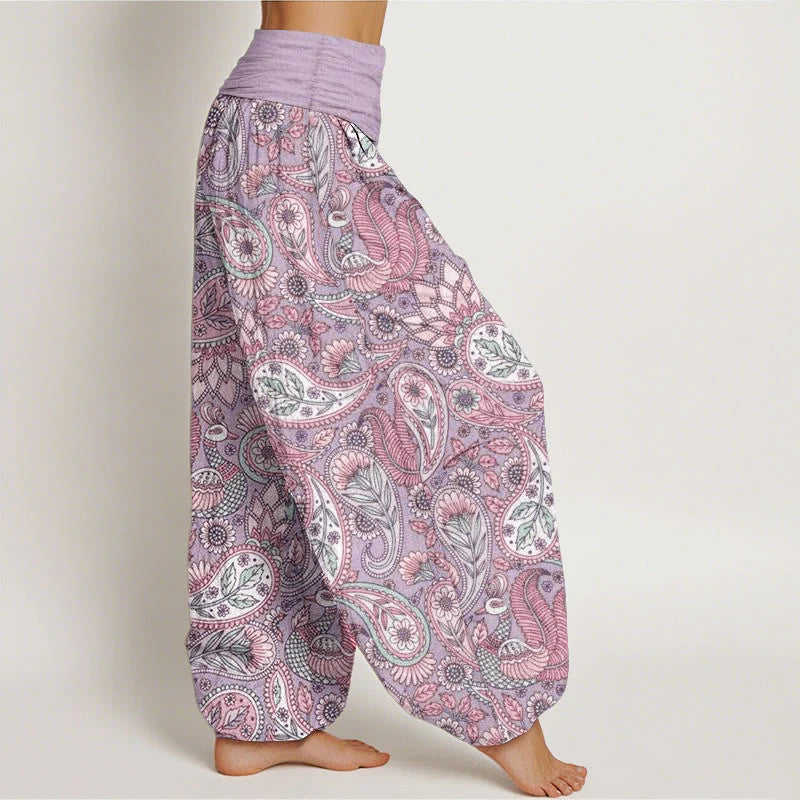 Buddha Stones Cotton Cashew Flower Peacock Sunflower Design Women's Elastic Waist Harem Pants