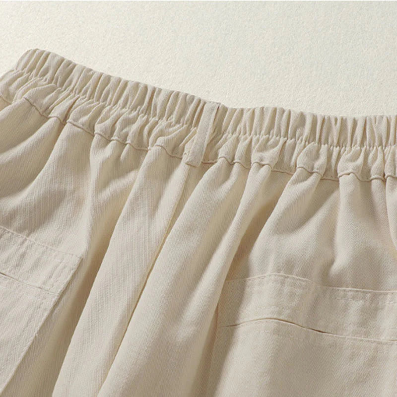 Buddha Stones Fall Simple Lines Button Zipper Design Ankle-Length Cotton Women's Harem Pants With Pockets