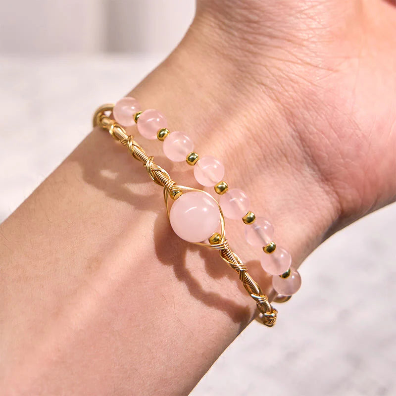 FREE Today: Healing and Compassion Natural Rose Quartz Metal Cuff Bracelet Bangle