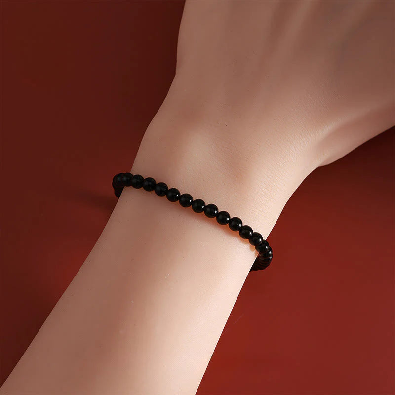 Buddha Stones Year Of The Horse 925 Sterling Silver Natural Black Obsidian Strength Bracelet