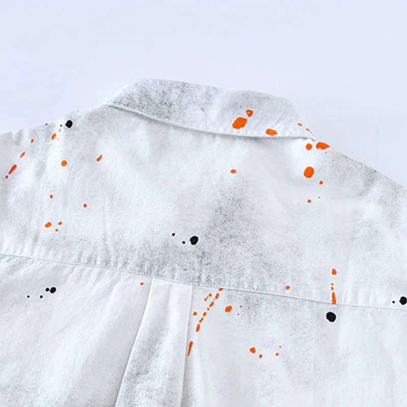 Buddha Stones Summer Ink Splashing Color Men's Button Short Sleeve Cotton Shirt